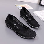 Lace Hollow Breathable Little White Flat Shoes, Mid Wedge Heel Women's Summer Beauty Shoes Size, Slip-On Comfort