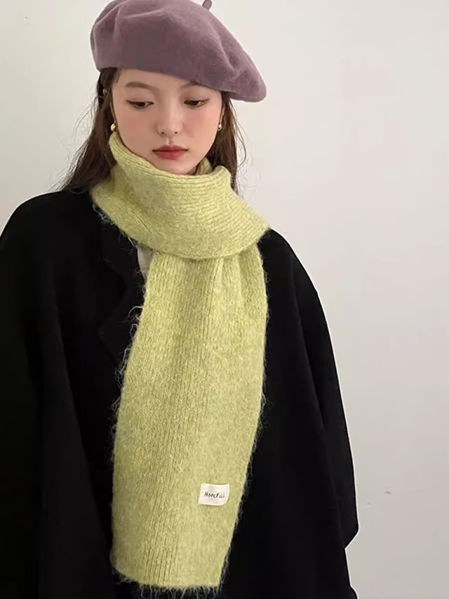 Pure Color Woolen Scarf, Versatile Winter Neck Warmer, New Knitted Yarn For Girls and Students