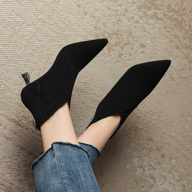 Elegant Vintage Pointed Toe Women Ankle Boots, Fashion Back Zipper Short Booties for Autumn Winter