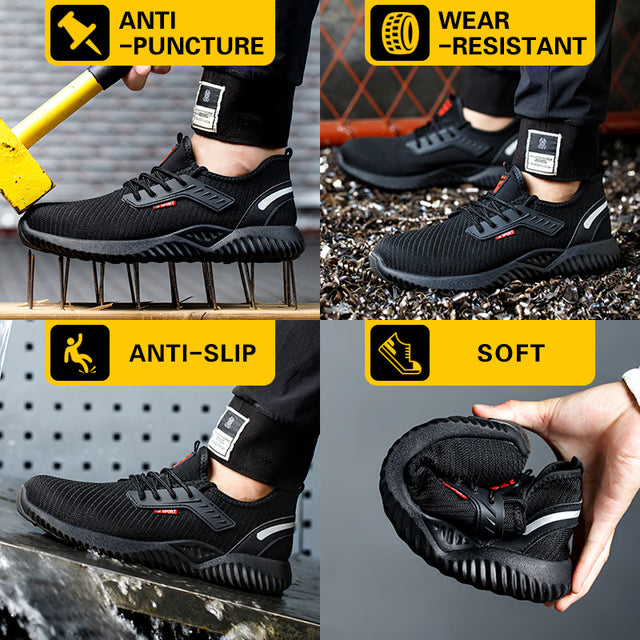 Mens Steel Toe Safety Shoes, Anti-Smash Puncture-Proof Work Sneakers, Lightweight Indestructible Tactical Boots