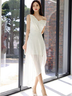 White Off Shoulder Maxi Dress – Elegant Slim Chiffon Evening Gown