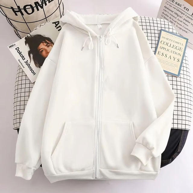Mens high street hoodie Zip-Up Jacket (Loose Fit, Solid Color)