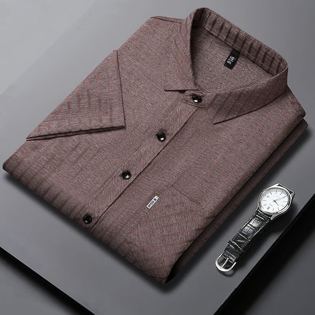 Versatile Mens Business Casual Short Sleeved Shirt with Wrinkle Resistance Comfortable All Season No Ironing Top