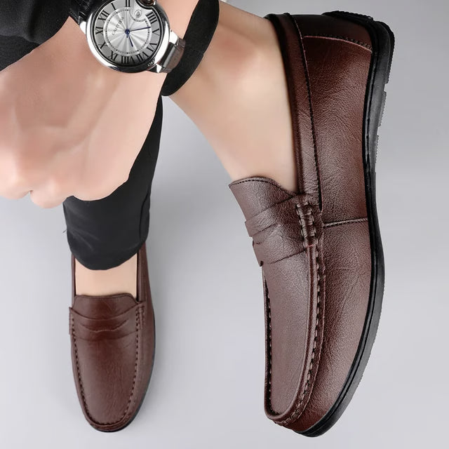 Luxury Genuine Leather Men Casual Shoes, Breathable Formal Dress Loafers & Slip-On Boat Shoes for Stylish Comfort