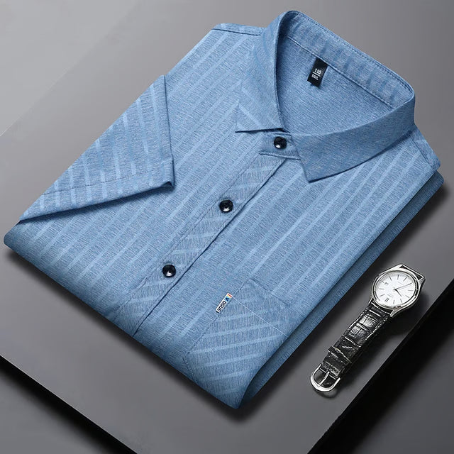 Versatile Mens Business Casual Short Sleeved Shirt with Wrinkle Resistance Comfortable All Season No Ironing Top