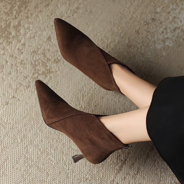 Elegant Vintage Pointed Toe Women Ankle Boots, Fashion Back Zipper Short Booties for Autumn Winter
