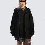 Mens high street hoodie Zip-Up Jacket (Loose Fit, Solid Color)