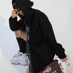 Mens high street hoodie Zip-Up Jacket (Loose Fit, Solid Color)