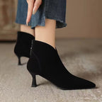 Elegant Vintage Pointed Toe Women Ankle Boots, Fashion Back Zipper Short Booties for Autumn Winter