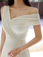 White Off Shoulder Maxi Dress – Elegant Slim Chiffon Evening Gown