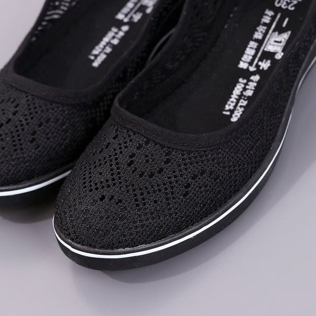 Lace Hollow Breathable Little White Flat Shoes, Mid Wedge Heel Women's Summer Beauty Shoes Size, Slip-On Comfort