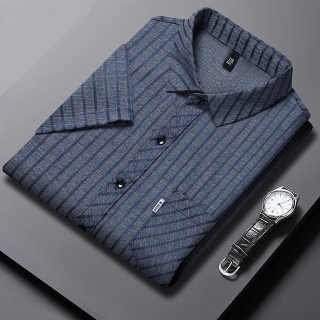 Versatile Mens Business Casual Short Sleeved Shirt with Wrinkle Resistance Comfortable All Season No Ironing Top