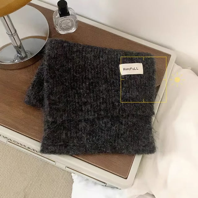 Pure Color Woolen Scarf, Versatile Winter Neck Warmer, New Knitted Yarn For Girls and Students
