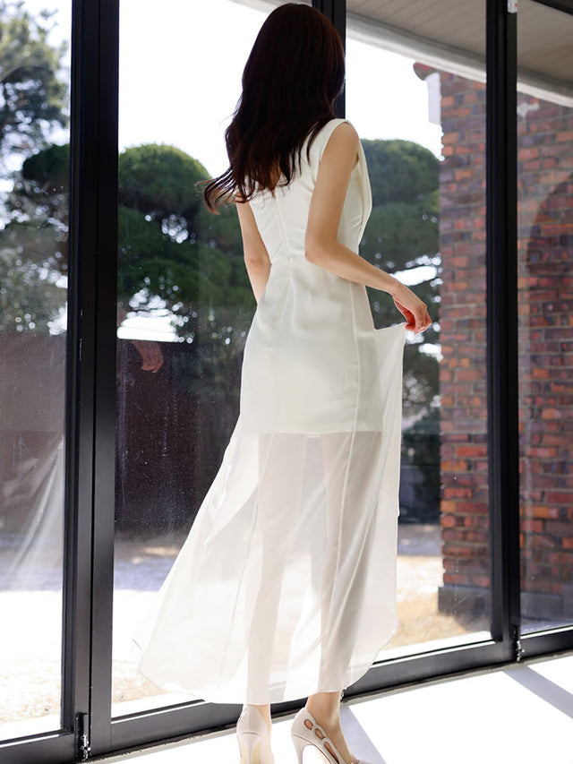 White Off Shoulder Maxi Dress – Elegant Slim Chiffon Evening Gown