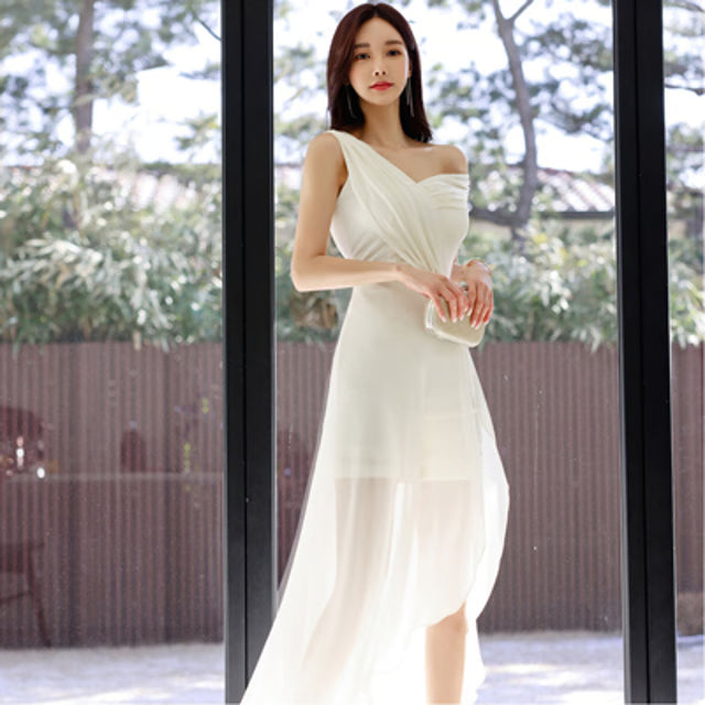 White Off Shoulder Maxi Dress – Elegant Slim Chiffon Evening Gown