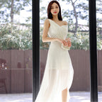 White Off Shoulder Maxi Dress – Elegant Slim Chiffon Evening Gown