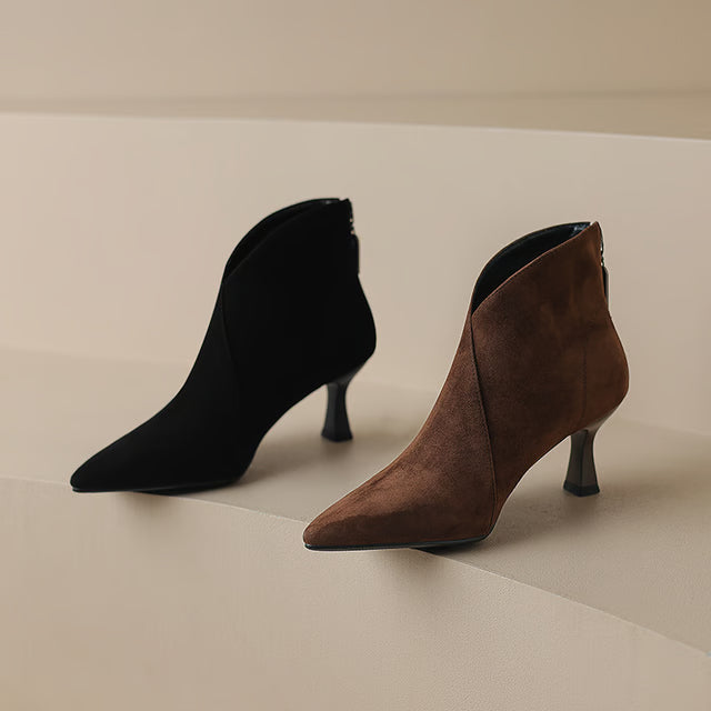 Elegant Vintage Pointed Toe Women Ankle Boots, Fashion Back Zipper Short Booties for Autumn Winter