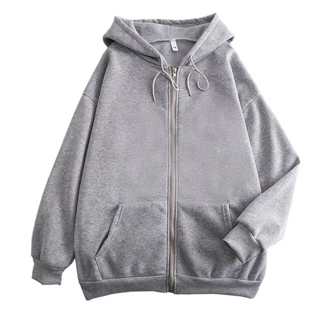 Mens high street hoodie Zip-Up Jacket (Loose Fit, Solid Color)