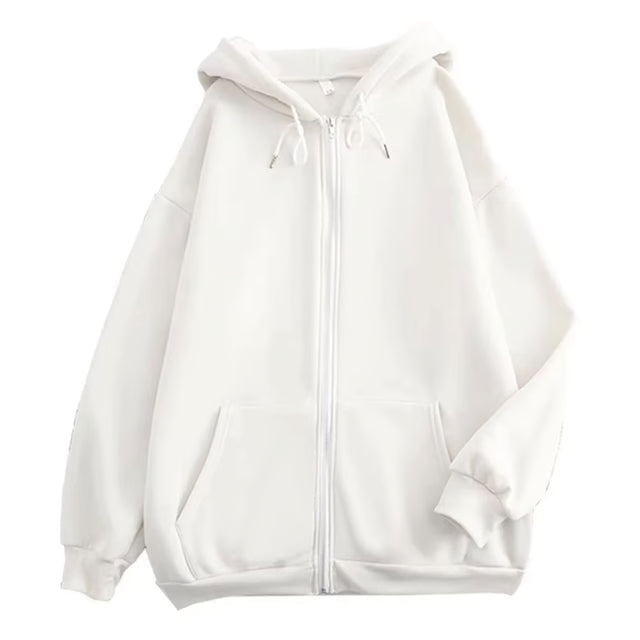 Mens high street hoodie Zip-Up Jacket (Loose Fit, Solid Color)