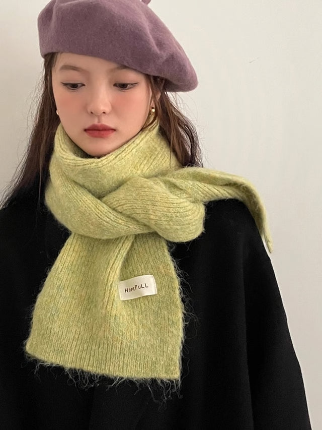 Pure Color Woolen Scarf, Versatile Winter Neck Warmer, New Knitted Yarn For Girls and Students