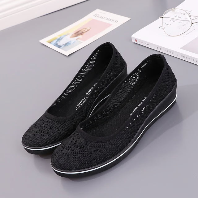 Lace Hollow Breathable Little White Flat Shoes, Mid Wedge Heel Women's Summer Beauty Shoes Size, Slip-On Comfort